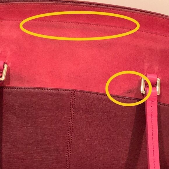 Cole Haan Reddington Leather & Suede Colorblock Tote – Red Hot Pink - Picture 12 of 13